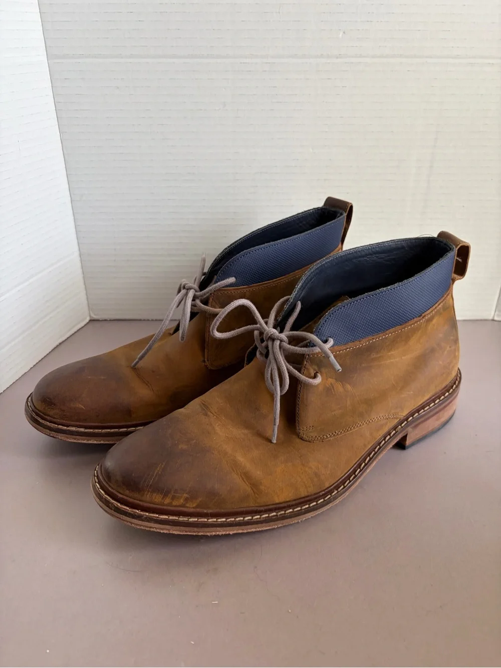 Cole Haan Brown Leather Chukka Boots with Navy Collar